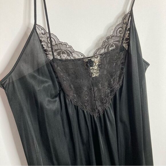 Cachet Black Vintage Lingerie Long Maxi Nightgown Large Lace Detail 80s - Picture 5 of 11